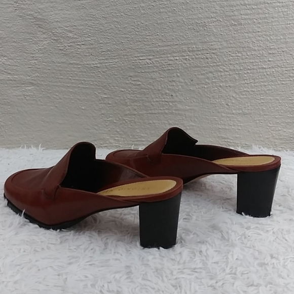 Antonio Melani Brown Leather Upper Square Toe Mid Blocked Heel Slip On Mule Shoe - Picture 4 of 12